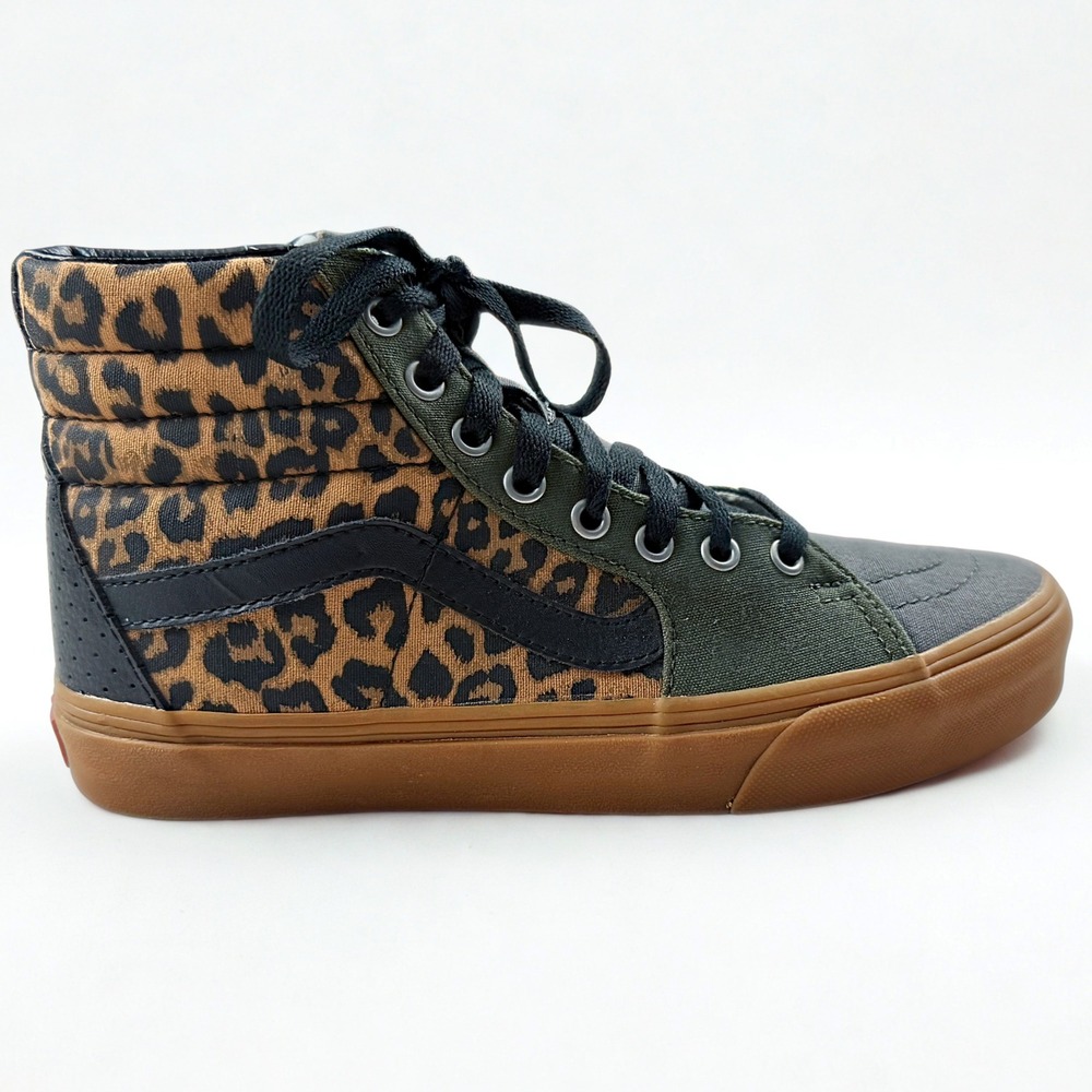 Vans Sk8-Hi Sneakers Womens 9 Leopard Olive Green Gum Sole High Top Mens 7.5